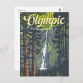 Olympischer Nationalpark Illustration Retro Postkarte (Vorne/Hinten)