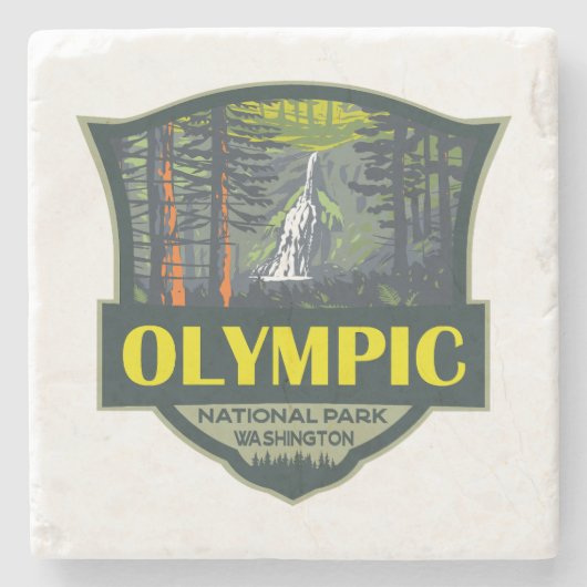 Olympischer Nationalpark Illustration Retro Steinuntersetzer (Vorderseite)
