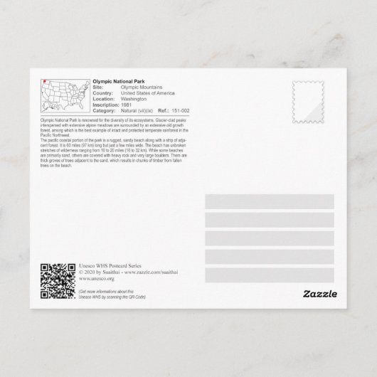Olympischer Nationalpark - Pazifisches Küstengebie Postkarte (Rückseite)