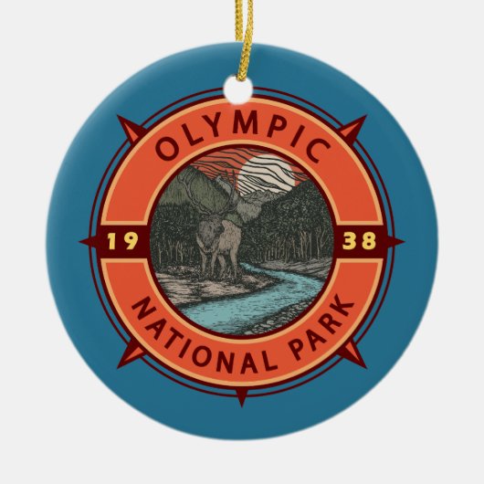Olympischer Nationalpark Roosevelt Elk Retro Compa Keramik Ornament (Vorne)