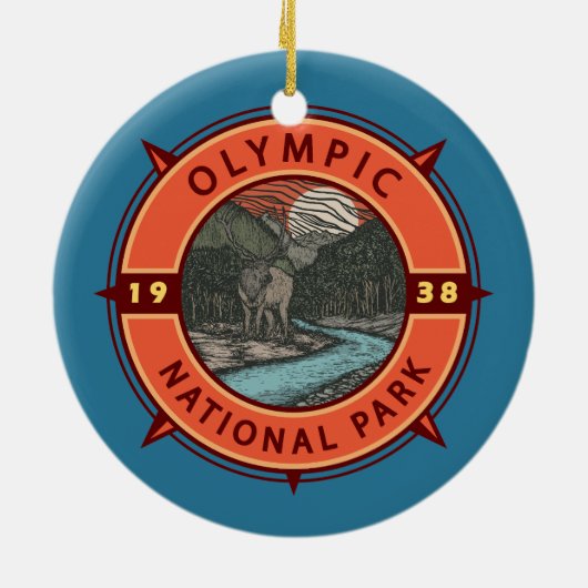 Olympischer Nationalpark Roosevelt Elk Retro Compa Keramik Ornament (Hinten)