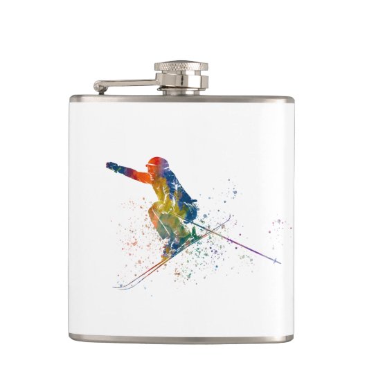 Olympischer Skitag in Aquarell Flachmann (Vorderseite)