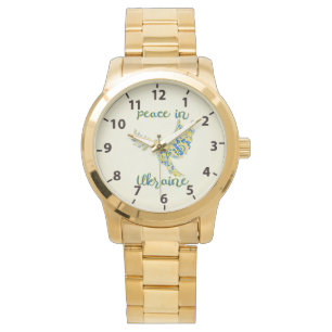 Ölzweig Taube des Friedens ukrainische Flaggenfarb Armbanduhr