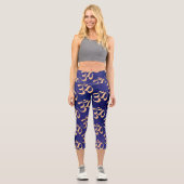 Om 4 Scattered Blue Monochrome Tie dye Capri Leggings (Vorderseite)