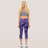 Om 5 Scattered Blue Monochrome Tie dye Capri Leggings (Vorderseite)