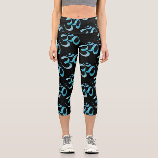 Om 6 Scattered Black Background Capri Leggings