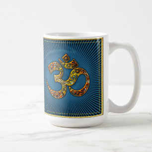 OM (AUM - ICH BIN) - XL - Gold Rahmen - blau Kaffeetasse
