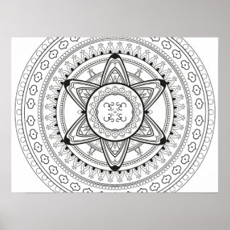 Om Black and White Mandala Adult Coloring Poster