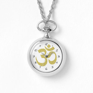 Om Buddhist Symbol Embossed Gold-Effekt W Armbanduhr