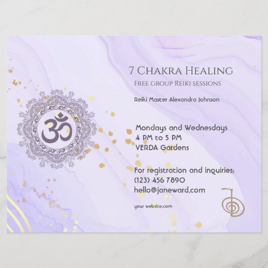 OM Chakra Energy Healer Reiki Lila Horizontal Flyer (Vorne)