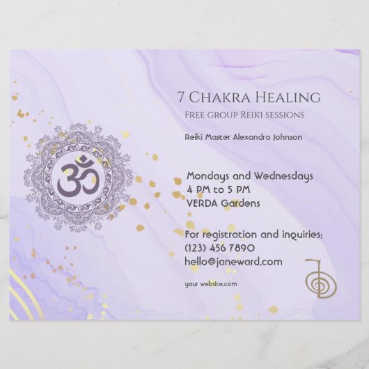 OM Chakra Energy Healer Reiki Lila Horizontal Flyer (Vorne)
