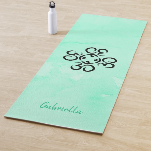 Om Compass Rose, Aquamarin Green Watercolor Om Yogamatte (Beispiel)