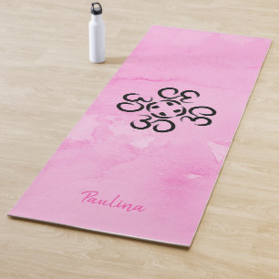 Om Compass Rose, Pink Watercolor Om Symbole Yogamatte