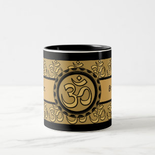 OM entspannen sich u. atmen GoldTassen u. Zweifarbige Tasse