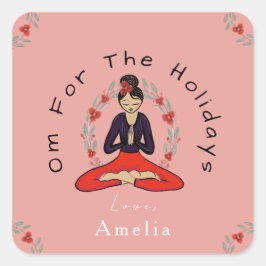 'Om For The Holidays' Yoga and Wreath Card Square Quadratischer Aufkleber
