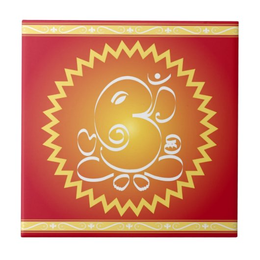 OM Ganesha mit gelbem Stern Fliese (Vorderseite)