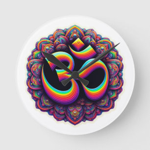 Om Hindu Symbol Wall Clock Runde Wanduhr