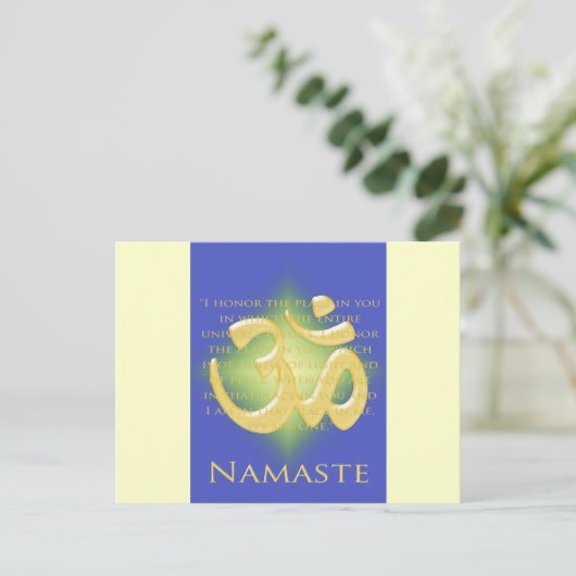 Om in Blue & Gold - Namaste Postkarte (Stehend Vorderseite)