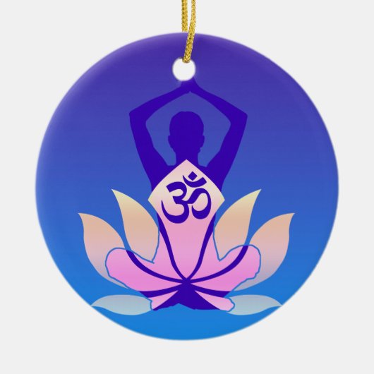 OM-Lotos-Yoga-Pose-lila Farbe Keramik Ornament (Vorne)