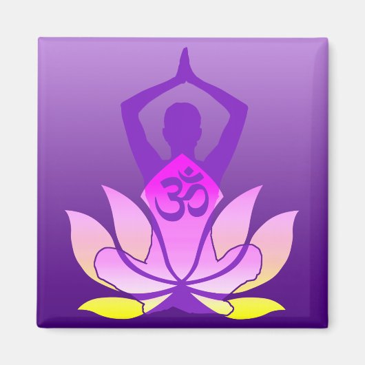 Om Lotus Blume Yoga Pose auf Lila Gradient Magnet (Vorne)