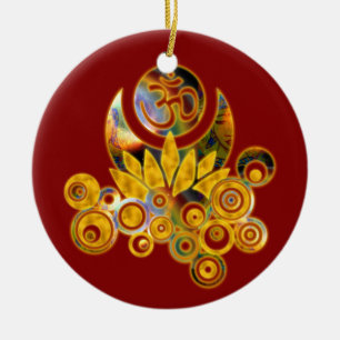 Om Lotus   dunkelrot Keramikornament