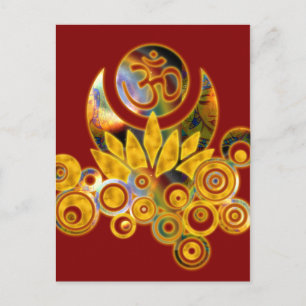 Om Lotus dunkelrot Postkarte