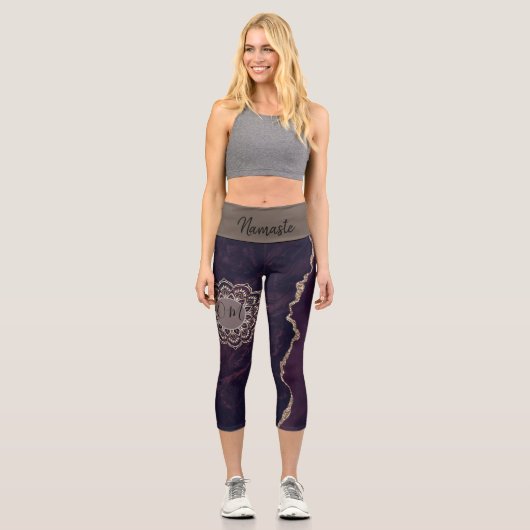 OM Mandala auf Marble Agate Personalisiert Capri Leggings (Vorderseite)