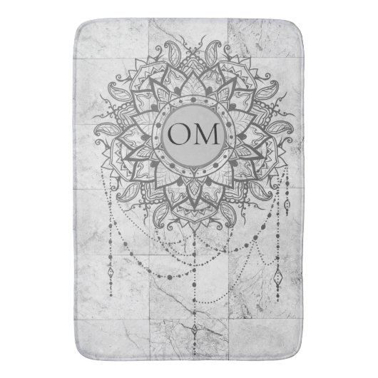 OM Mandala auf Silbermarmor Badematte (Vorderseite Vertikal)