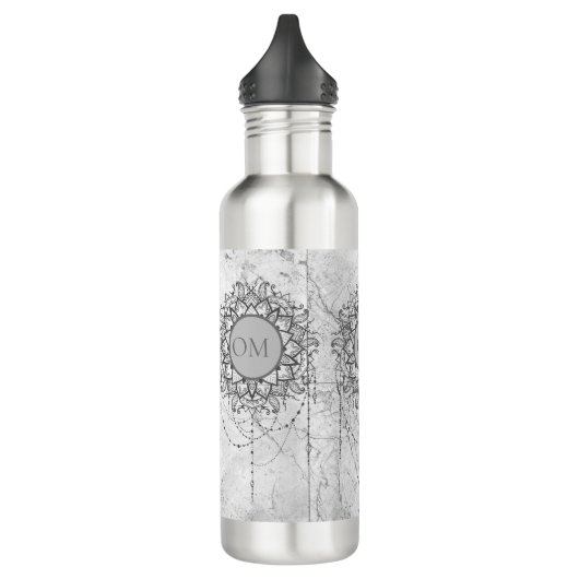 OM Mandala auf Silbermarmor Edelstahlflasche (Links)