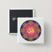 Om Mandala Blue Border Button (Vorne & Hinten)