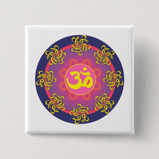 Om Mandala Blue Border Button (Vorderseite)
