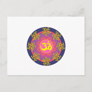 Om Mandala Blue Border Postkarte