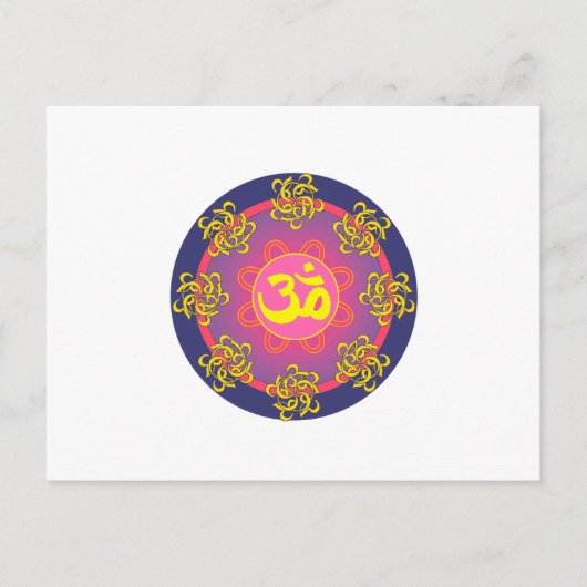 Om Mandala Blue Border Postkarte (Vorderseite)