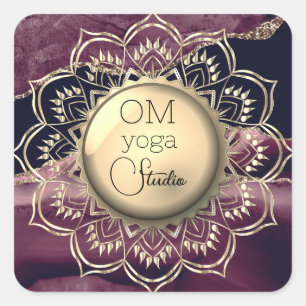OM Mandala Lavender Gold Agate Business-Logo Quadratischer Aufkleber