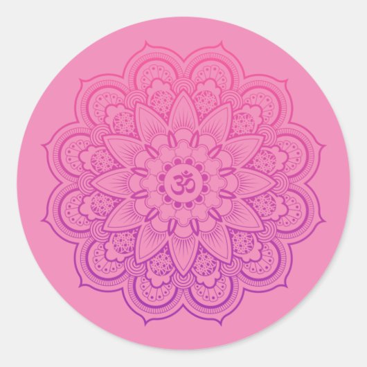 OM Mandala Zen Meditation in Pink and Purple Runder Aufkleber (Vorderseite)