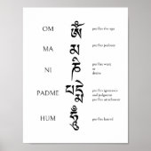 Om Mani Padme Hum Buddhist Mantra Black & White Poster (Vorne)