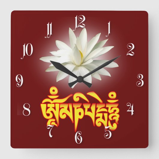 Om mani padme hum mantra quadratische wanduhr (Vorderseite)
