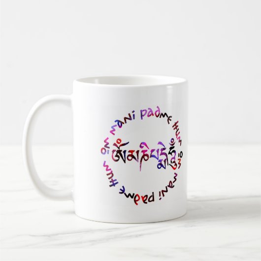 OM Mani padme Summen Kaffeetasse (Links)