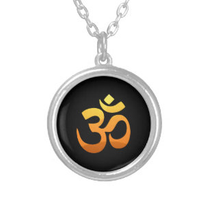 Om Mantra Symbol Yoga Asana Relax Fitness Gold Sun Versilberte Kette