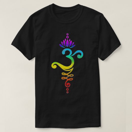Om Mantra, Yoga, Symbol, Lotus Blume, Regenbogen,  T-Shirt (Design vorne)