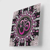 OM Meditation Yoga Pink Diamond Mandala Wall Clock Quadratische Wanduhr (Winkel)