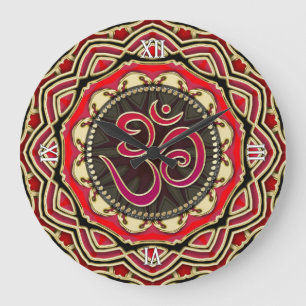 OM Meditation Yoga Red Gold Mandala Wall Uhr