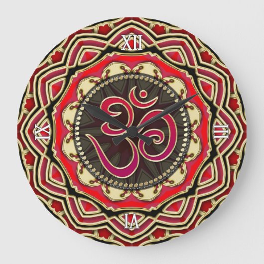 OM Meditation Yoga Red Gold Mandala Wall Uhr (Vorderseite)