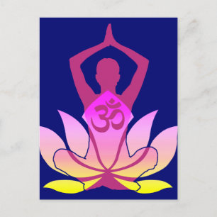 OM Namaste Spirituelle Lotus Blume Yoga auf blau Postkarte