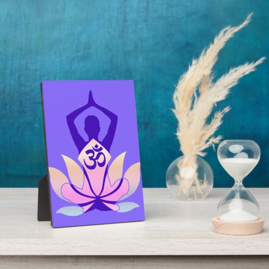 OM Namaste Spirituelle Lotus Blume Yoga auf Mauve Fotoplatte (Seite)