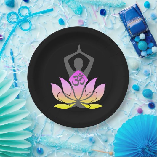 OM Namaste Spirituosen Lotus Blume Yoga Pose Pappteller (Party)