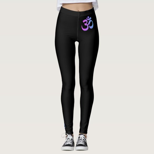 *~* OM-Neonmagenta u. -Türkis auf Schwarzem Leggings (Vorderseite)