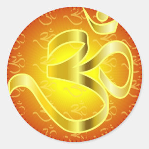Om oder OM-Symbol in den Gelbs u. in den Rottönen Runder Aufkleber