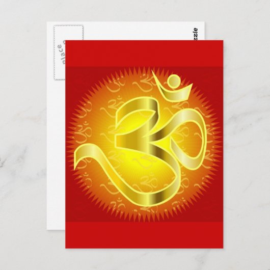 Om oder Om-Symbol in Gelb und Rot Postkarte (Vorne/Hinten)