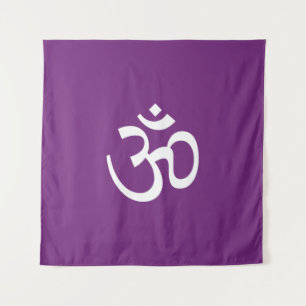Om Om Kontur Symbol lila Weiß Hinduismus Symbol Wandteppich